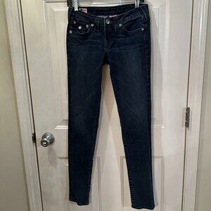 True Religion Jeans Women's 27 Jodie Straight Leg Denim Blue Flap Pockets Pants